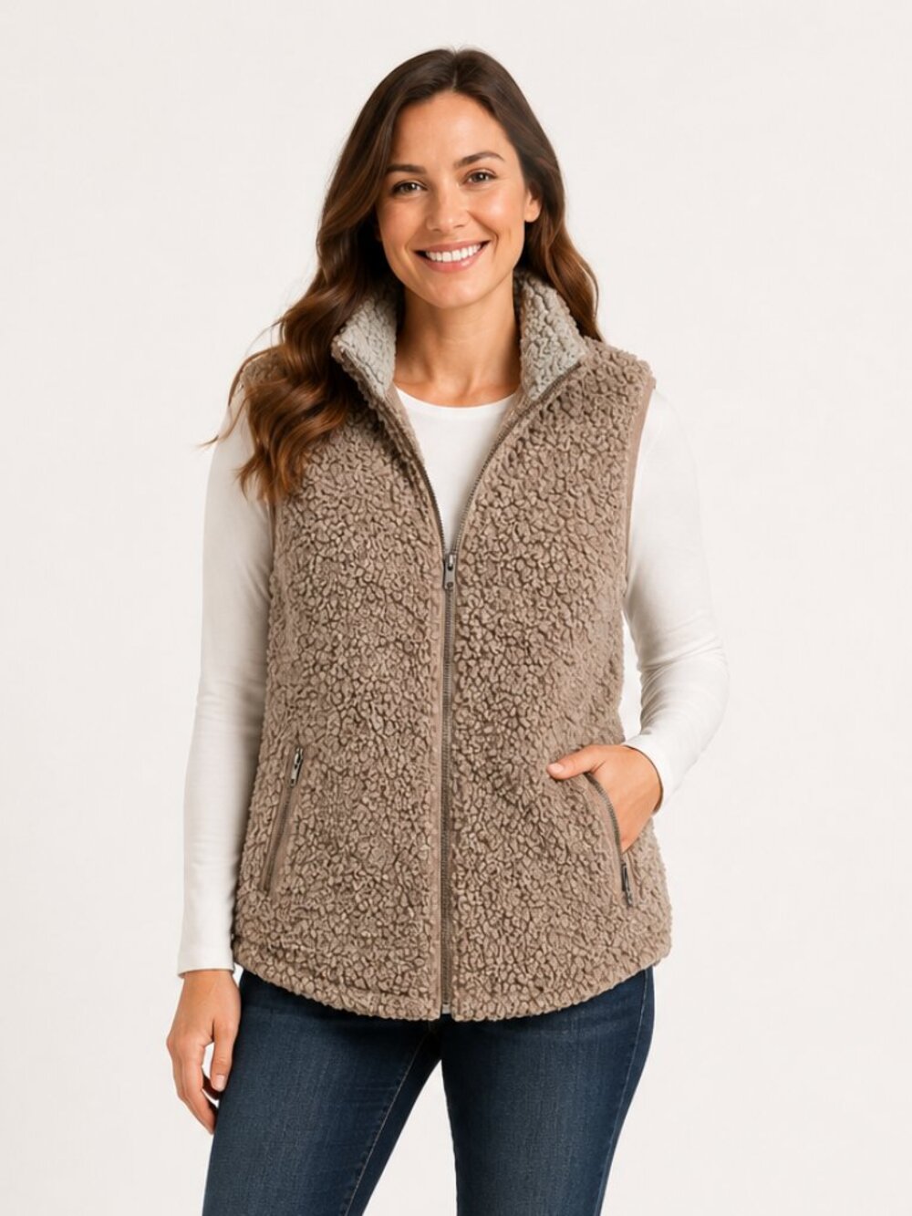 Thread & Supply Blush Sherpa Full-Zip Vest Size M